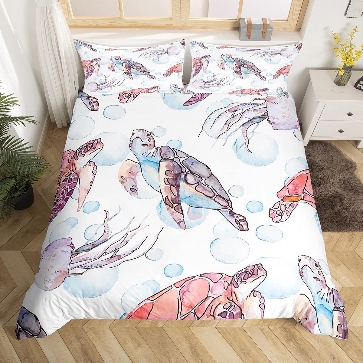 

Comforter Sea Animals Turtle Print Bedding Sets Queen Size 3D Gorgeous Luxury Comforter Set Marine Life Comforter (quilt)-EU Single(135*200cm)3pcs