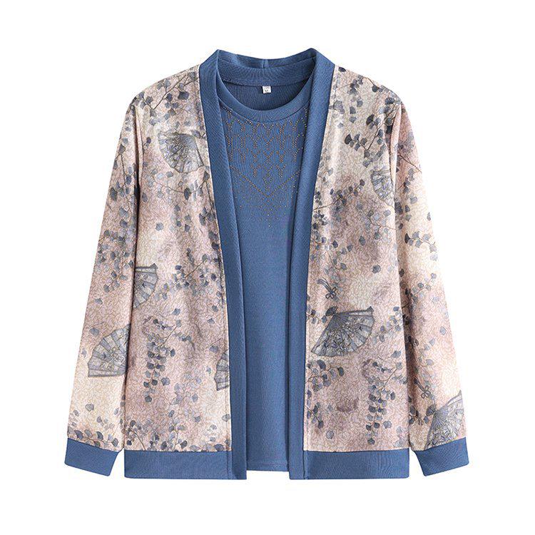 Middle-aged Women's Spring/Fall Knit Cardigan & T-shirt Set - Plus Size Stylish Two-piece