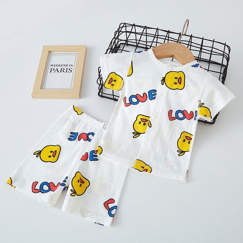 

Комплект с короткими рукавами, летний тонкий детский кардиган, домашняя одежда с кондиционером, мужские и женские детские пижамы, летняя одежда 110