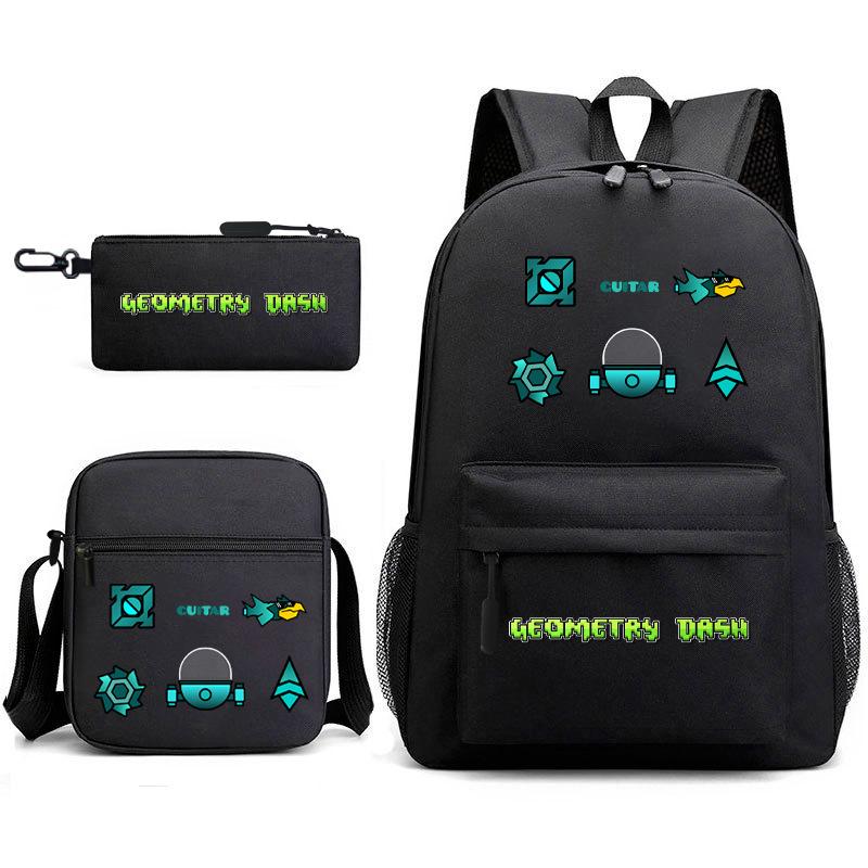 Geometric sprint trend starry sky schoolbag three-piece geometry dash heat transfer personalized backpack leisure bag
