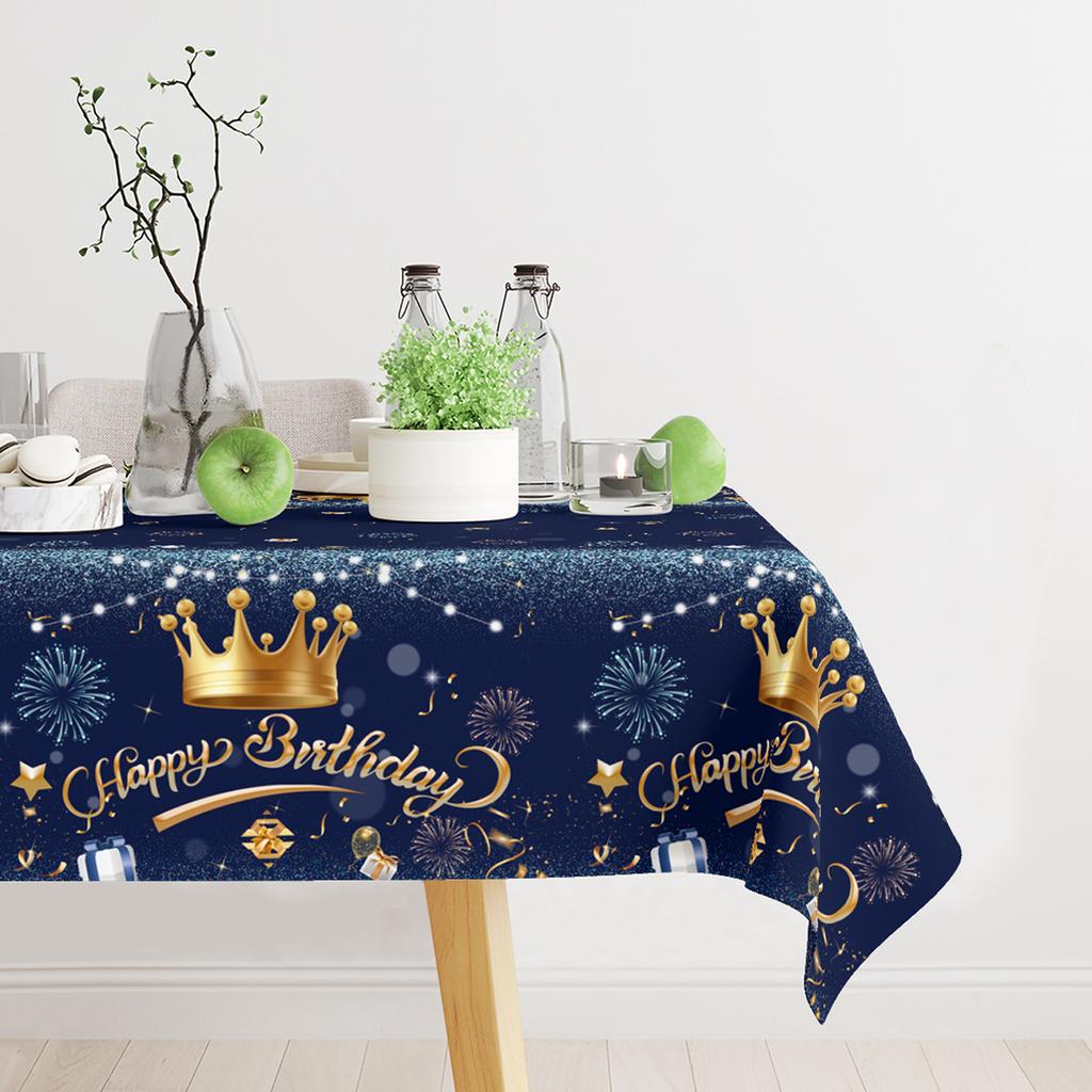 220x130cm Blue Gold Crown Disposable Tablecloth Birthday Party Decor for Men Women Years Old Table Cover Birthday Party Supplies