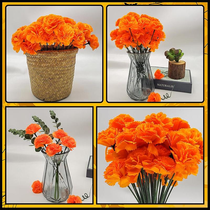 10/20Pcs 5cm Orange Marigold Flower Heads With Stems Silk Artificial Flowers for Home Room Wedding Party Halloween Decoration