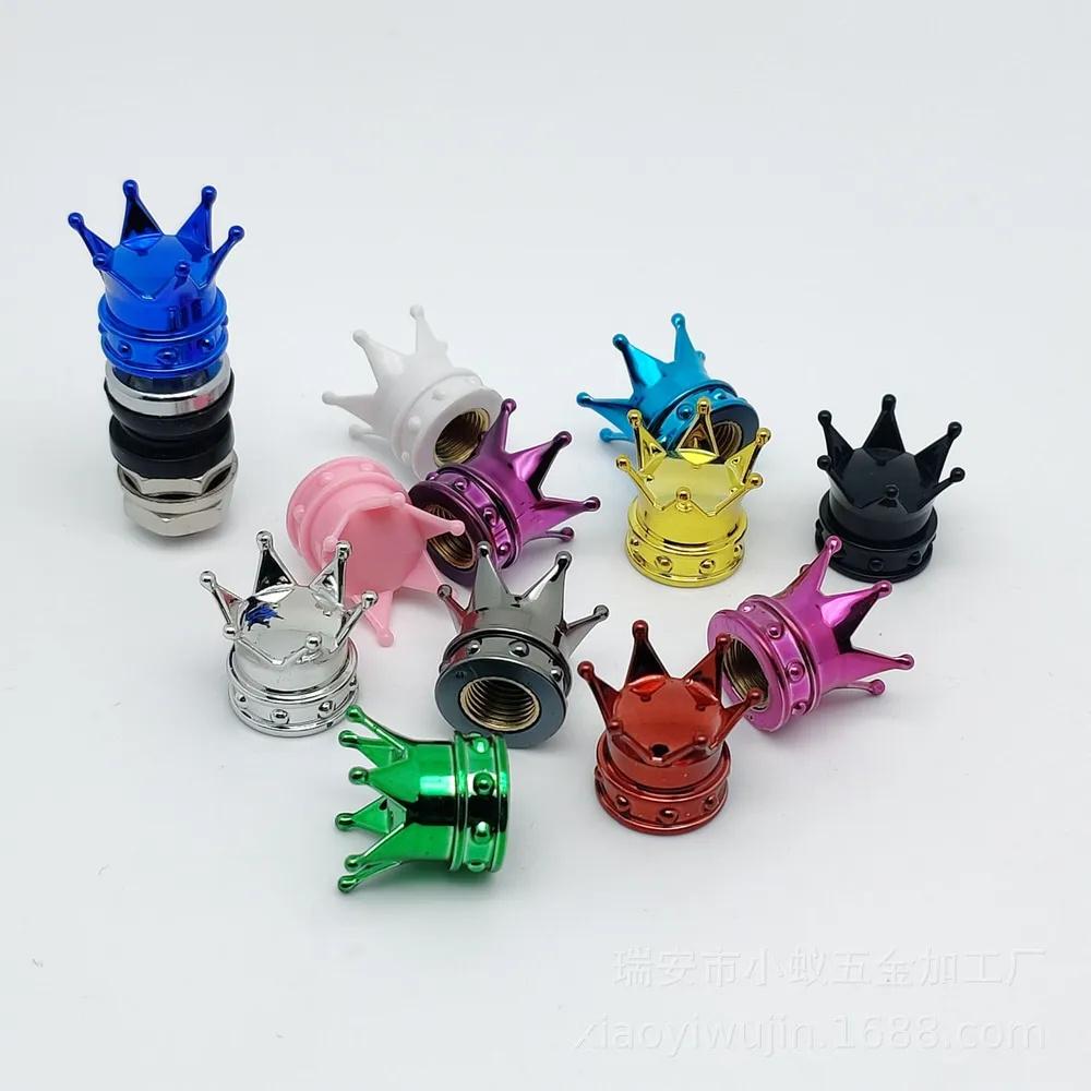 4pcs Car Tire Valve Stem Caps Crown Shaped Metal Insert Valve Caps for Automotive Wheel Tire Valve Stem Protection