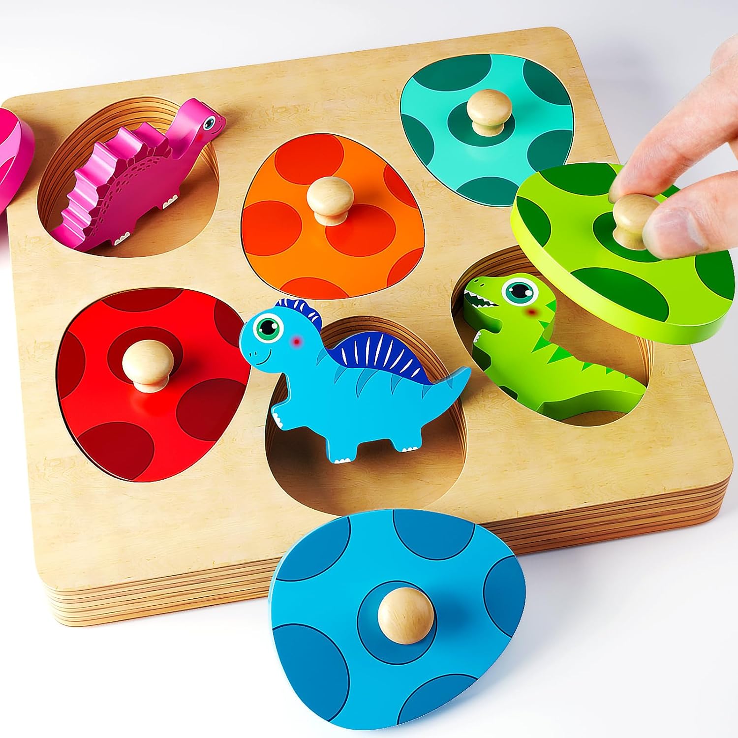 Bai Fen Bai Dolls And Toys Wooden Puzzles For Toddlers Montessori Toys Dinosaur Match Eggs Peg Puzzles Preschool Learning Toys For Toddlers Birthday Gifts