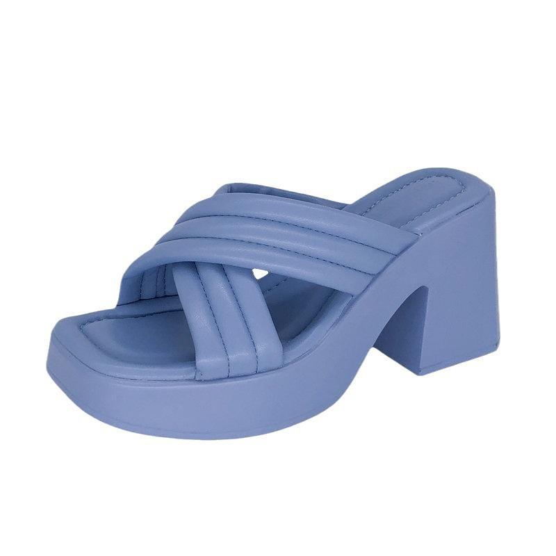 2025 Sommer neu Koreanische Version Modedesign Kreuzriemen High Heel Open Toe Coole Slipper Damen Dicke Ferse Wasserdicht Plateau Ein-Wort Pantoletten