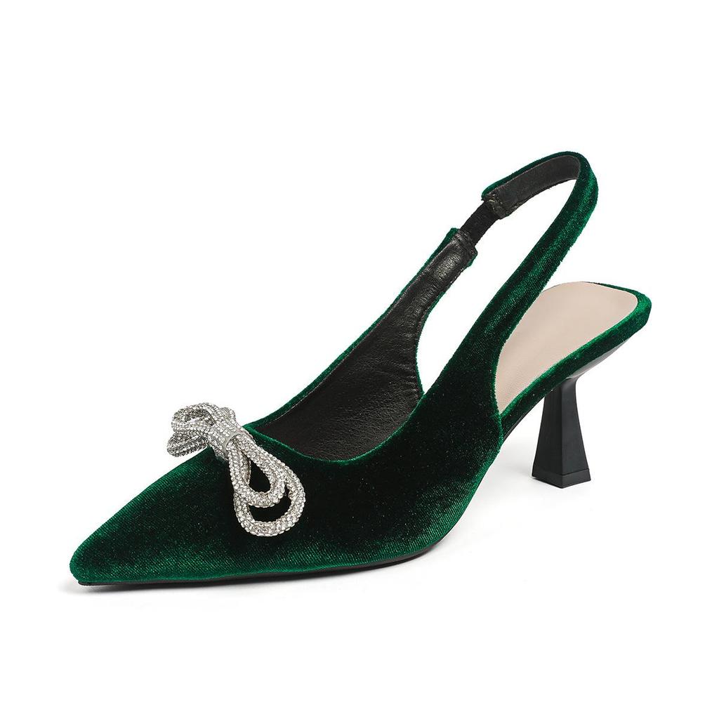 Sandales à Talons Hauts à Bout Pointu Printemps Taille Grande pour Femmes Été Décontractées Talon Fin Nœud Couleur Unie Sandales Chaussures Simples 36-42