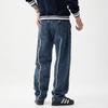 Bajia American heavy-duty rough-edge splicing jeans men's loose straight-washed retro contrasting trousers design sense