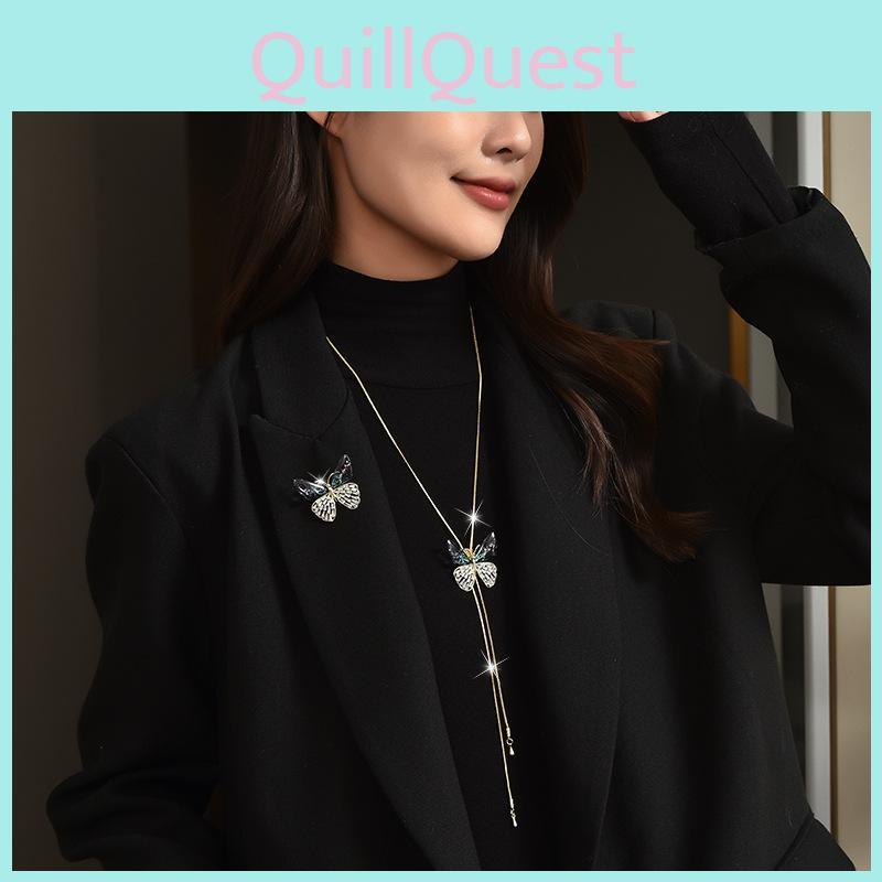 Unique Womens Long Sweater Necklace Featuring Vibrant Butterfly Design For Chic Winter Outfits