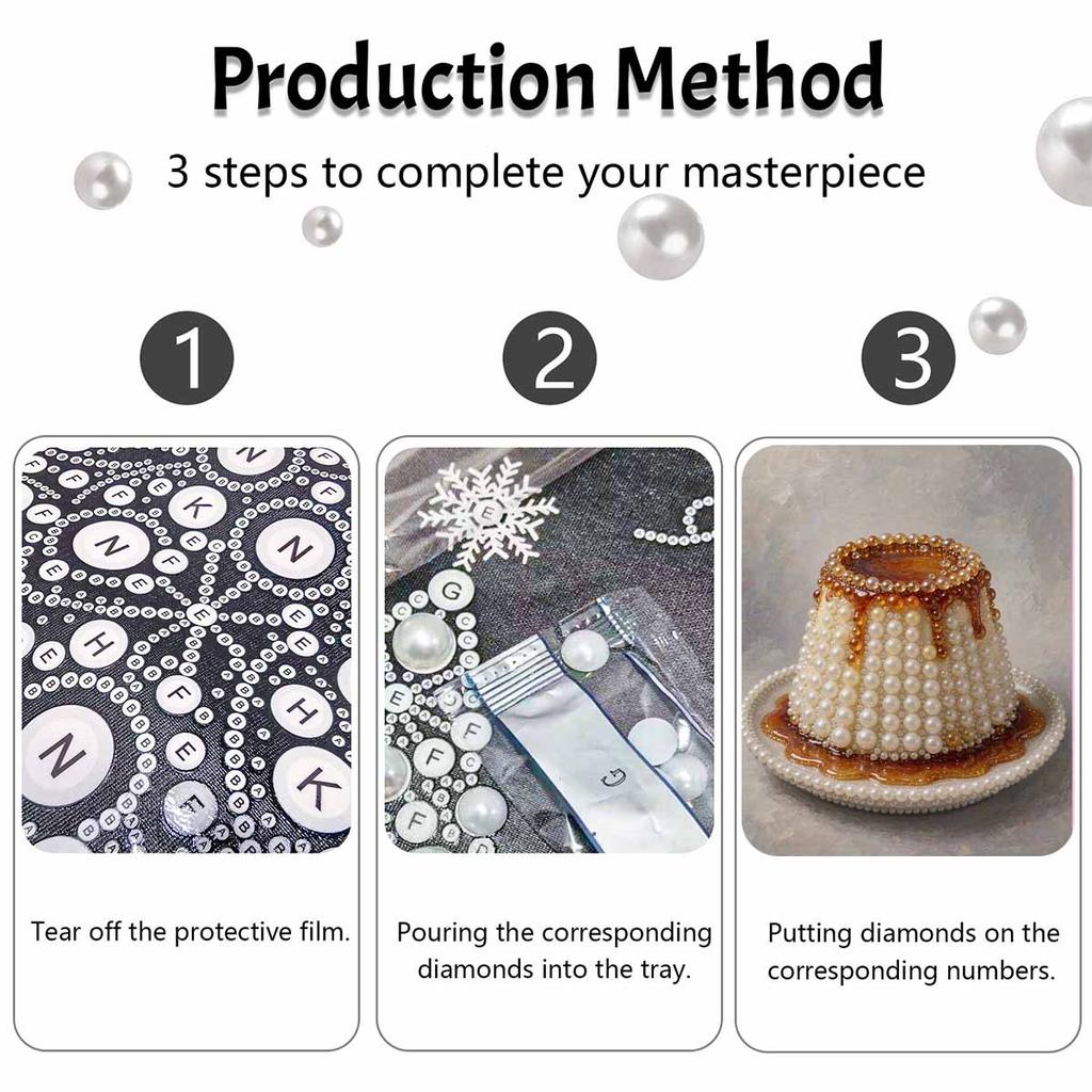 Creative Pearl Art on Stretched Frame Caramel Pudding Cake Pattern DIY Sparkling Bead Canvas Relaxing Handmade Craft Gift for Kids