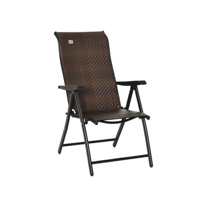 Folding Chair - MUVOE - Outsunny - 7-position Backrest - Foldable - Brown PE Rattan