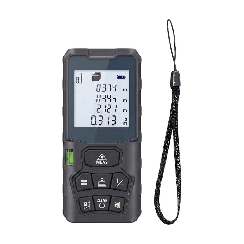 Handheld Distance Measurer with Display Screen, Level Bubble and Keypad Control for Home Improvement and Interior Planning