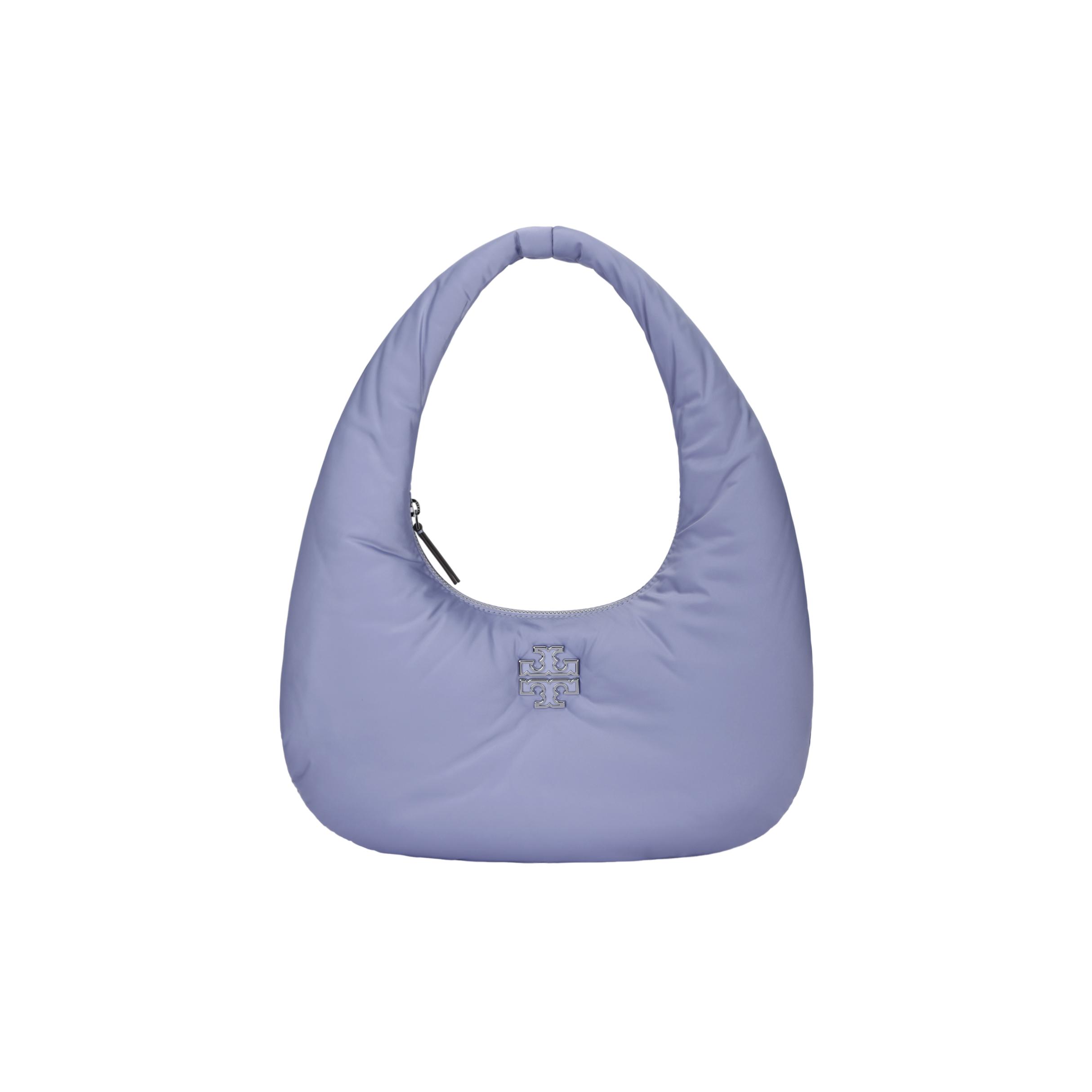 

Tory Burch Britten Metallic Logo Pleated Design Nylon Cloud Bag Moon Bag Underarm Tote Women bags Purple 159501-500 Basic Set (Bag+Dust Bag)