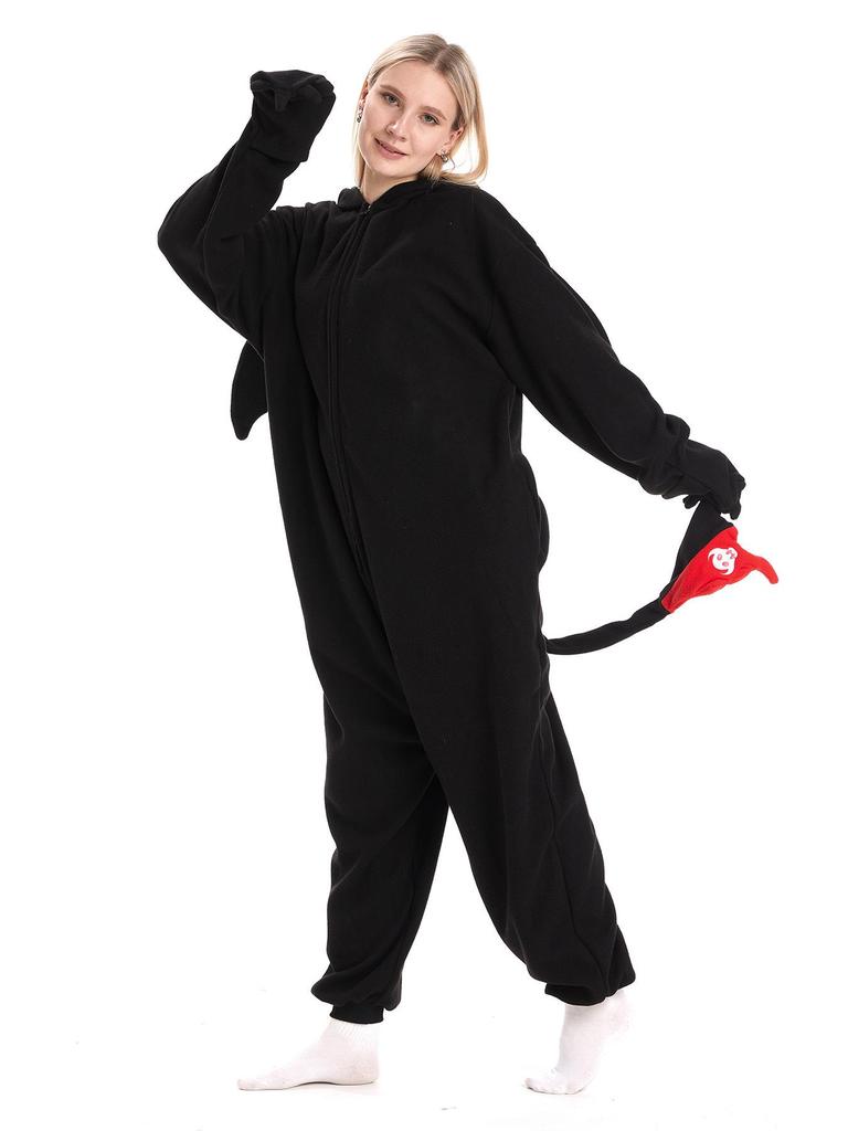 Black & White Dragon Cartoon Onesie Pajamas, Couple Style, Medium-Thick, Plus Size Homewear.
