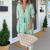 Vestido Maxi Estilo Boêmio Decote V Mangas Bufantes Cintura Alta Linha A Rodado Plissado Estampado Vestido de Verão Primavera