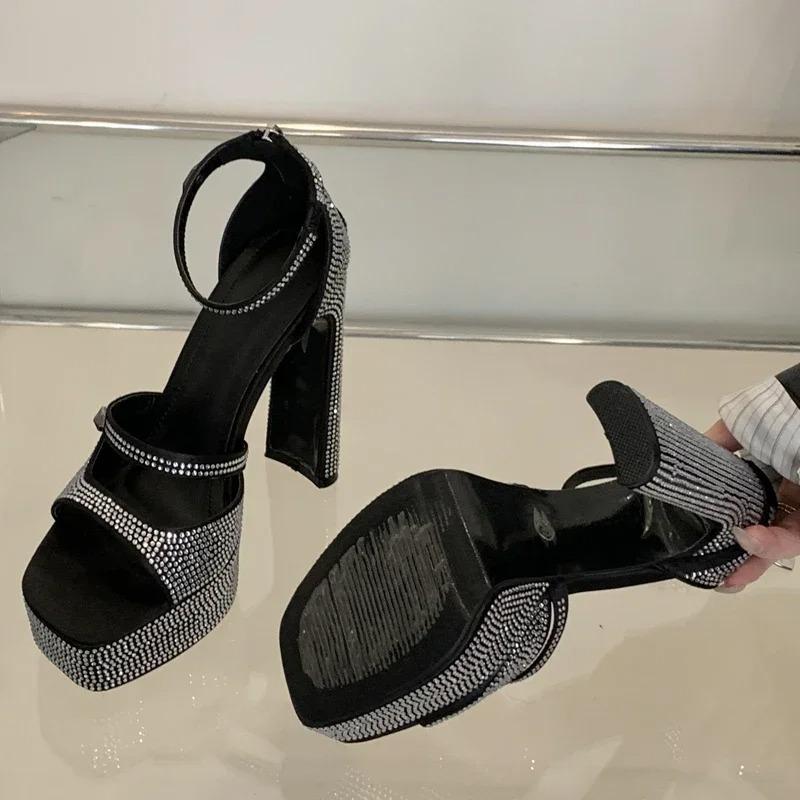 Women's Shoes Fashion High Heel Sandals Hollow Out Open Toe Sandals Platform Square Heels Shoes for Women Party Shoes Zapatos