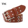 Cool Girl Style Belt 105cm Studded Punk for Women, Faux Leather Grommet Waist Edgy Fashion with Double Prong Buckle, Jean Accessory Music Festival
