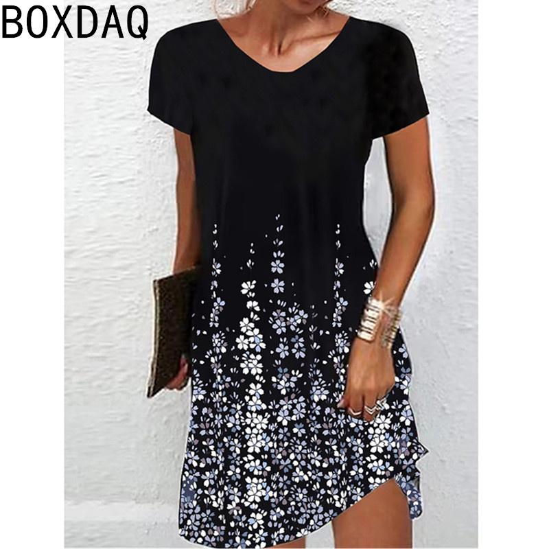 

Винтажное повседневное платье А-силуэта Элегантное женское платье с этническим цветочным принтом 3D Летнее свободное платье с круглым вырезом и короткими рукавами Vestidos 2XL