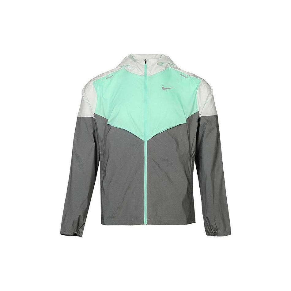 Men s Nike SS22 Splicing Color Block Logo Printing Zipper Hooded Jacket Autumn Gray Green CZ9071-394 L