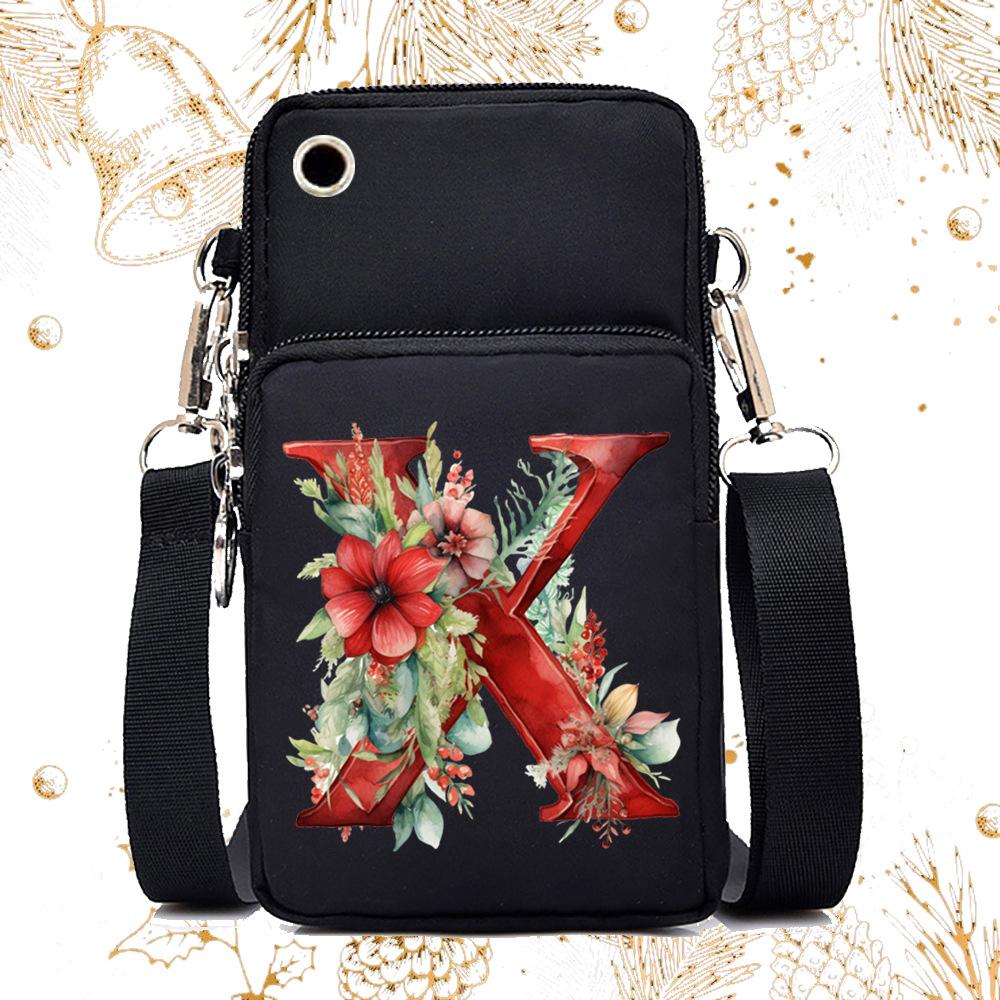 Creative 26 English floral letter printing trend messenger bag casual portable multi-function lightweight mobile phone bag