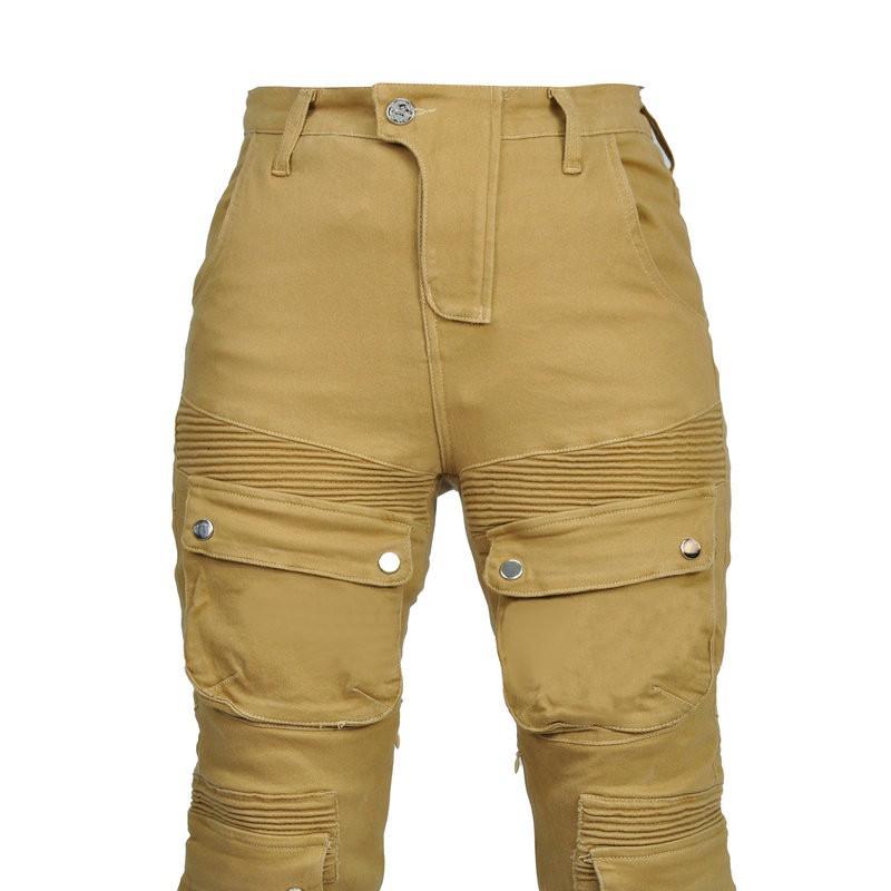 Womens Motorcycle Riding Pants Vintage Style Cargo Trousers With Protective Padding Khaki Cotton Blend Use