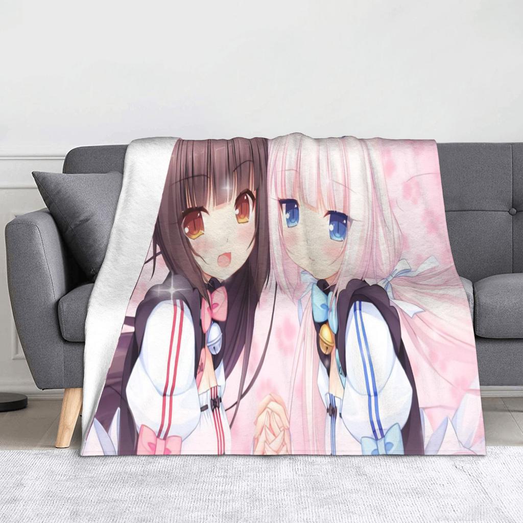 Anime Nekopara Cartoon Blanket Chocola Vanilla Maple Flannel Awesome Breathable Throw Blankets for Bedspread AutumnWinter
