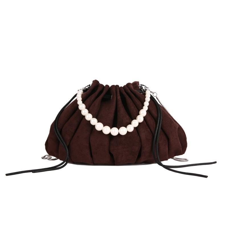Mailard Style Pleated Drawstring Bucket Bag Female Niche Design Cloud Dumpling All-match Chain Cross-body