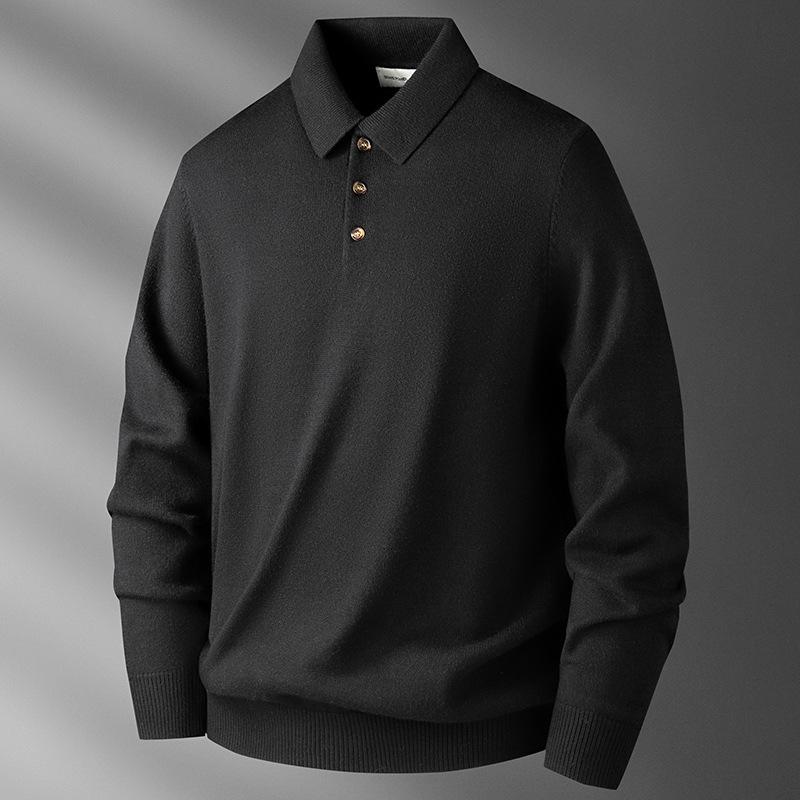 

Premium Men s Solid Color Knit Polo Sweater, Long-Sleeved, Skin-Friendly, Perfect Warm Base Layer for Autumn and Winter. 3XL