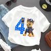Paw Patrol Chase T-shirt for Children Birthday Figure Tee Top Boys White Clothes Cartoon Short Sleeve Kids Loose Clothing Gift