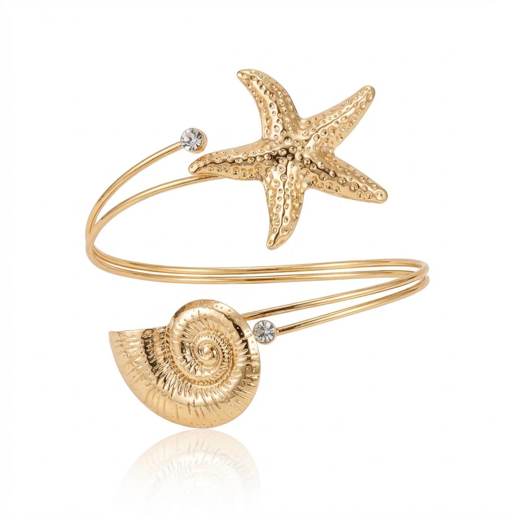 Bohemian Ocean Starfish Arm Cuff Open Adjustable Armband Upper Arm Bracelet Summer Beach Jewelry
