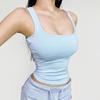 2025 Spring/Summer Hot Girl Sexy Low-Cut U-Neck Tank Top with Chest Pads, Women's Stretchy Slim-Fit Sleeveless Camisole