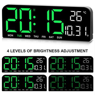 LED Digital Alarm Clock Electronic Wall Clock Large Number Display Boarderless Wall-mounted Clock Desk Alarm Clock for Bedroom