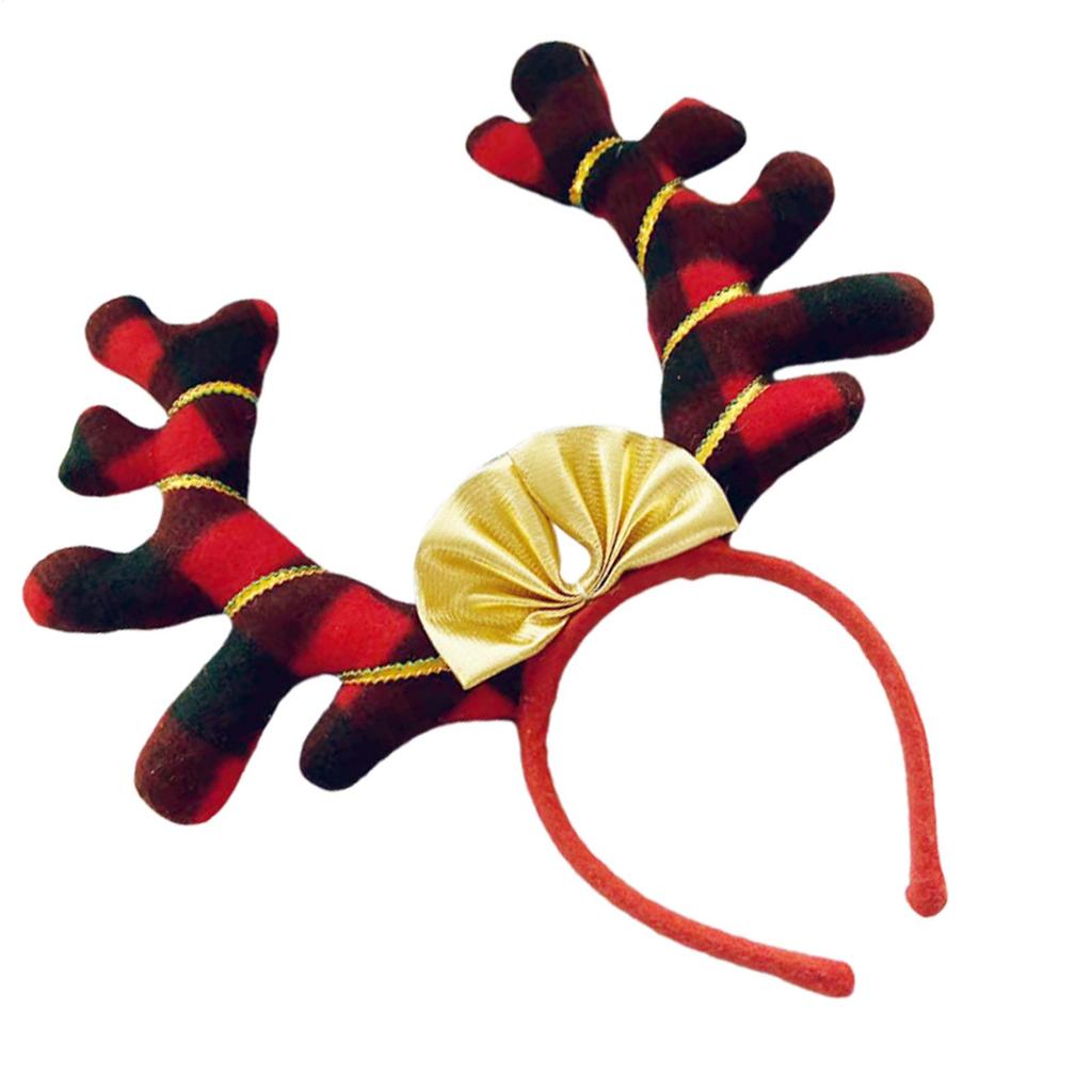 Cute Christmas Hair Band Antler Striped Bow Deer Antlers Headband For Adult Women Toddler Kid Girl Party Cosplay Photo Props