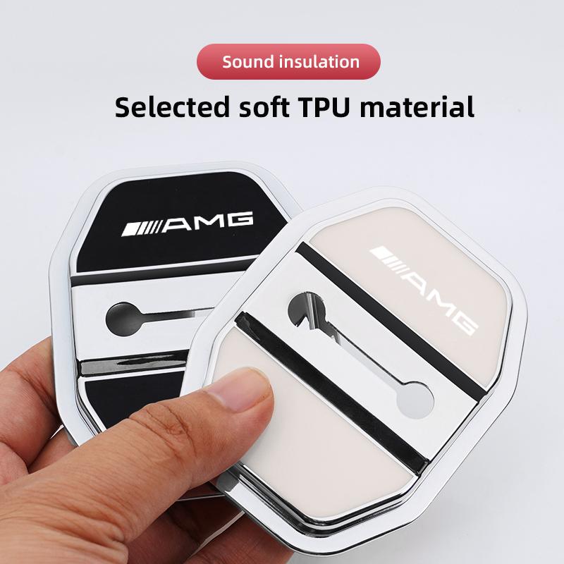 4Pcs Car Door Lock Buckle Protective Covers Shock Absorber Pad Stickers For Mercedes Benz AMG W213 W206 W205 W204 W212 W203 W223