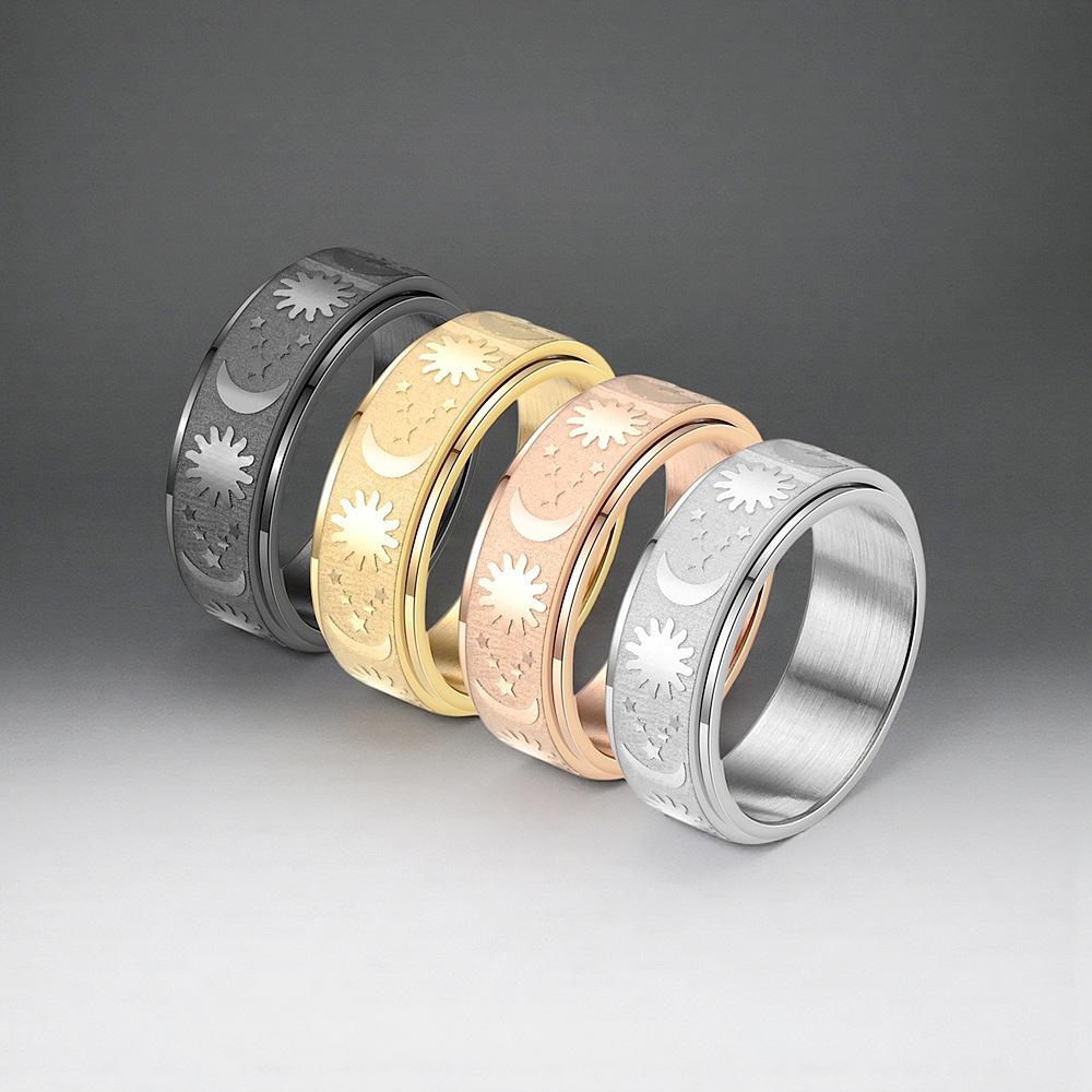 Rotatable Sun, Star Moon Ring Fashionable Stainless Steel Rotating Couple Ring
