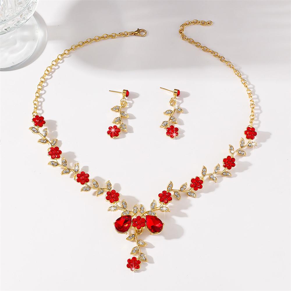 New Bride Rhinestone Droplet Necklace Earring Jewelry Set Women's Banquet Dress Matching Accessories