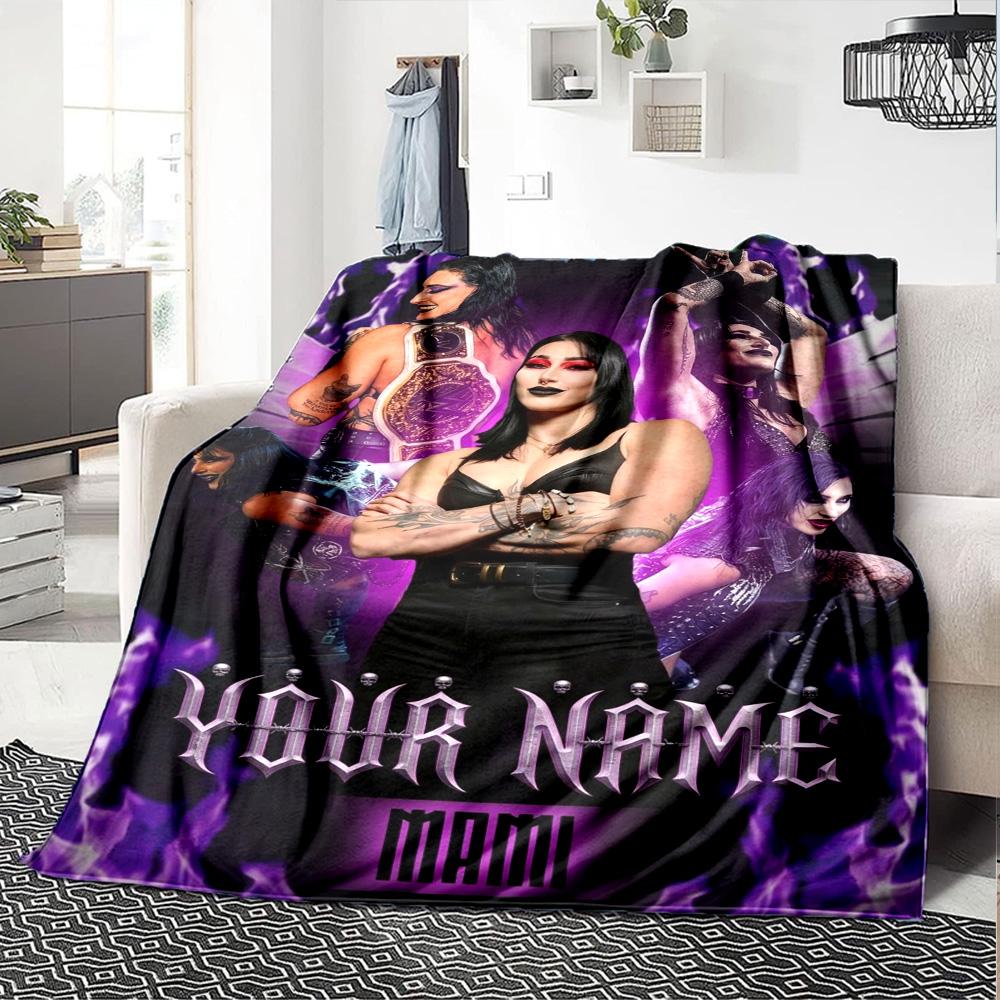 Name Custom Rhea Ripley Print Flannel Blanket High Quality Warm Comfortable Cover for All Seasons Perfect for Gifts Home Decor