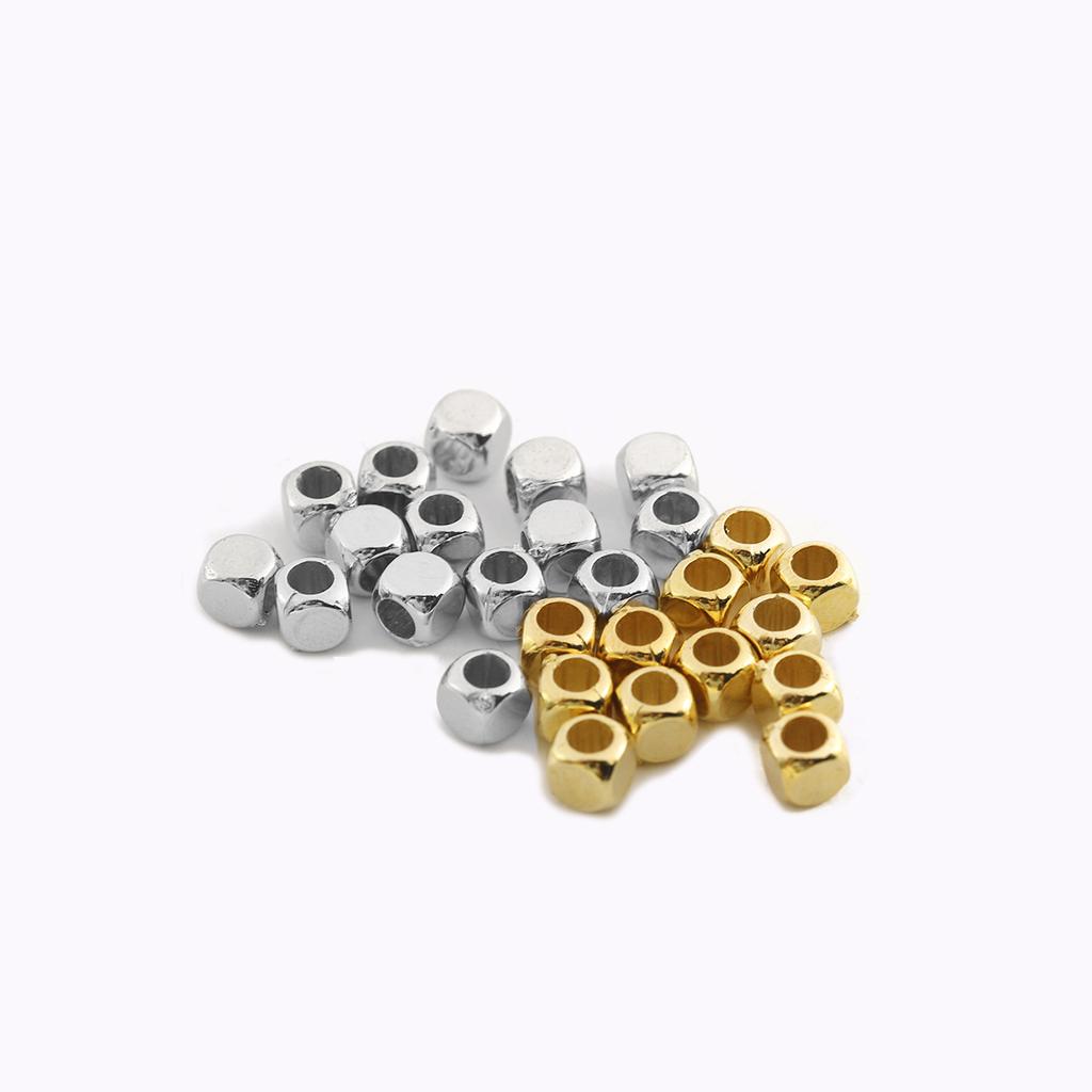 200pcs/Lot CCB Square Large Hole Beads Gold Silver Color Loose Spacer Big Hole Bead for Jewelry Making DIY Findings Accessories