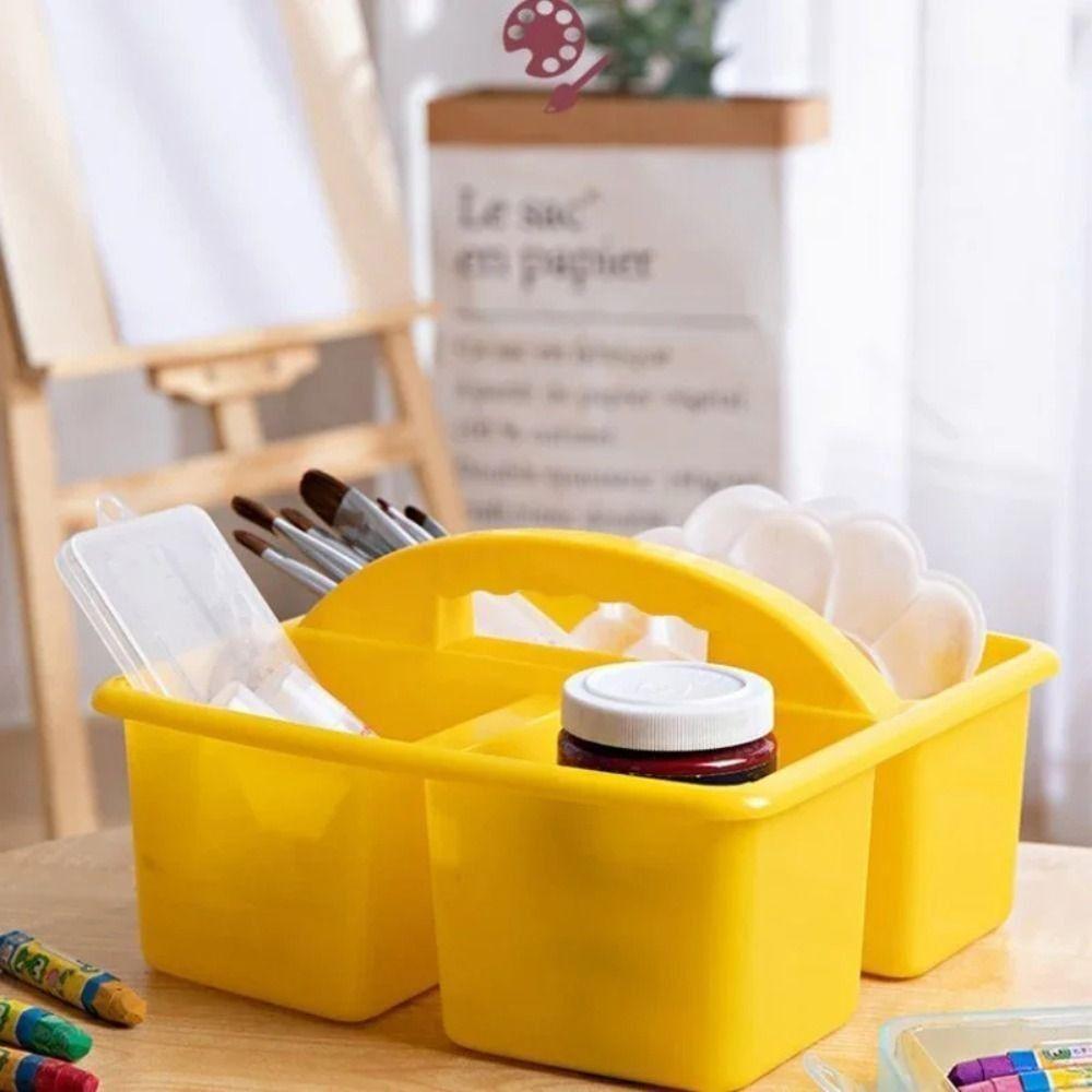 6Pcs/Set 3 Compartments Stationary Storage Basket Stackable Divided Basket Bin  For Paint Brushes