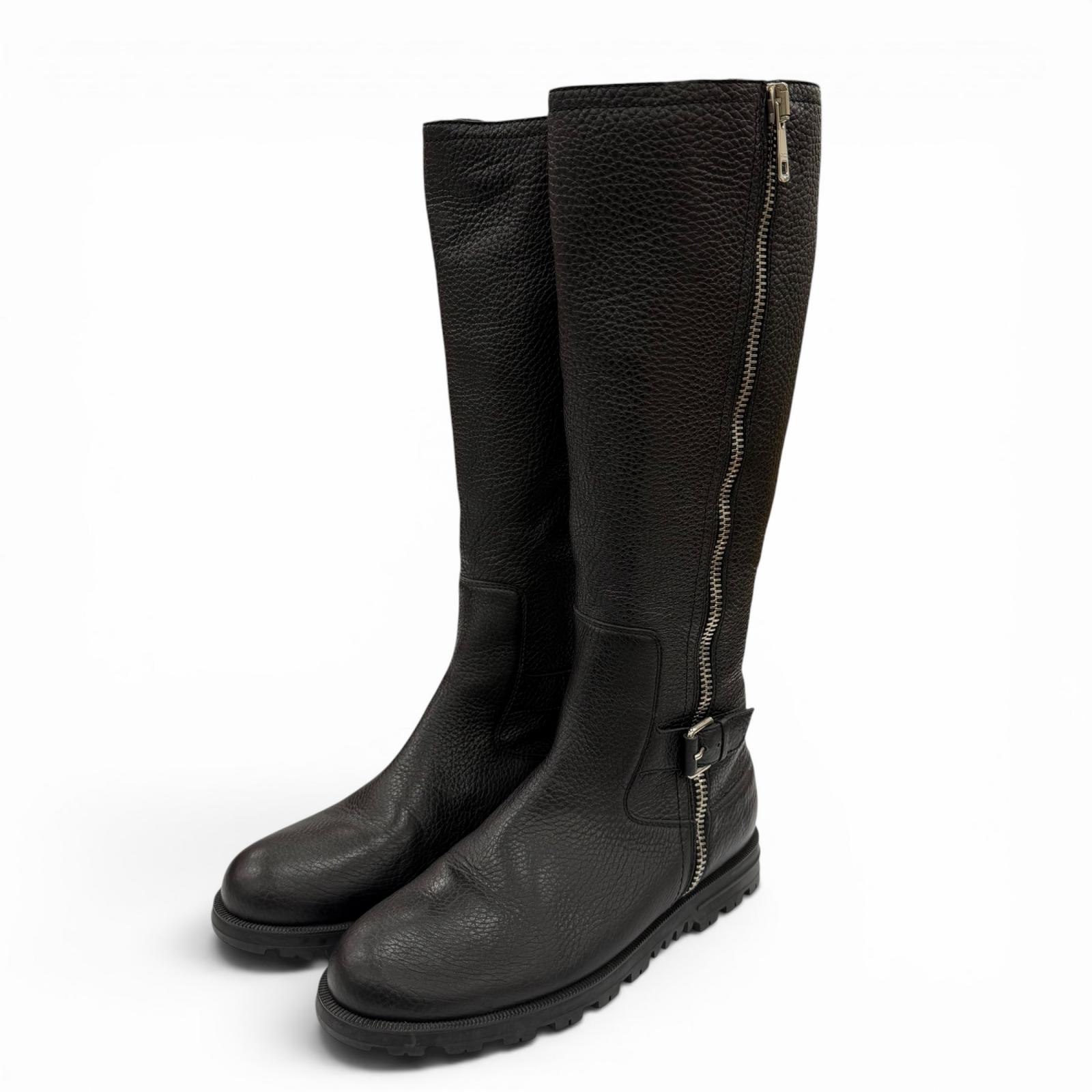 Excellent GUCCI Knee-high boots Mouton black leather Women 37.5 Used