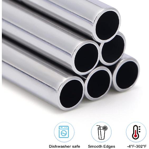 Geiserailie 8 Pieces 14 Inch Stainless Steel Straws Long Drinking Straws for 100 oz Tumblers, Extra with 4 Pieces Cleaning Brush(Silver)