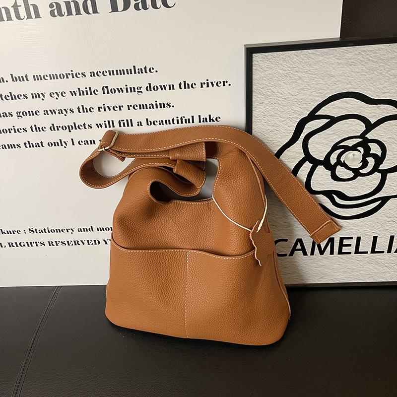 Vintage Soft Genuine Leather Women Shoulder Crossbody Bags Designer Solid Color Cowhide Handbags Commuting Female Tote Sac Purse