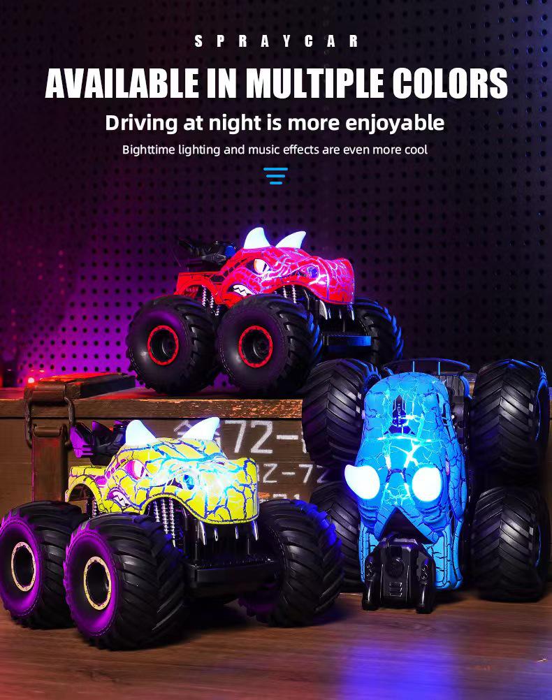 Cross-Border Dinosaur Stunt Remote Control Car with Spray Lights, Standing Rotation, and Climbing Off-Road Features