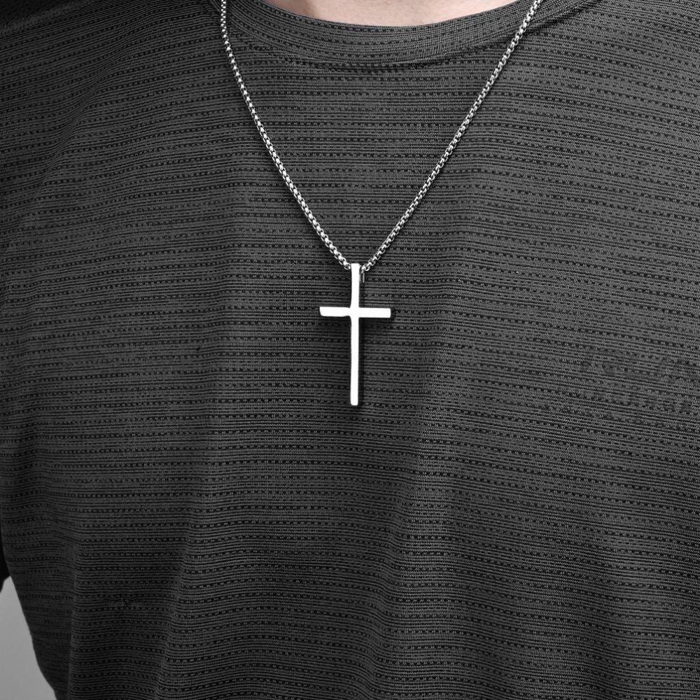 Simple Titanium Steel Cross Necklace Smooth Niche Personality Men and Women Wear Stainless Steel Sweater Chain