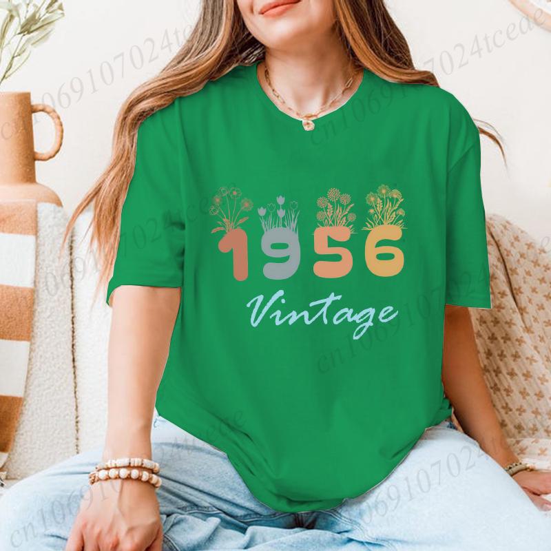 1956 Flower Vintage Tee Unisex Retro Graphic Shirt Short Sleeve Women's Casual T-Shirts Clothing Birthday Gift for Him & Her