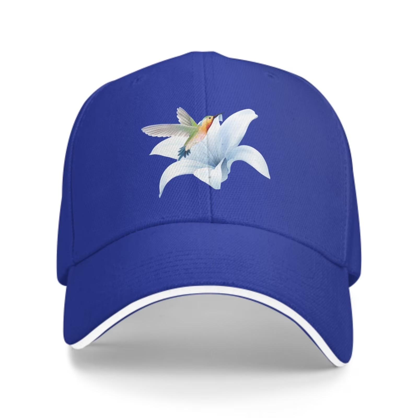 My Extreme Outdoor Activities Women's Grey Hummingbird Lily Print Baseball Cap Unisex Adjustable Outdoor Sports Casual Trucker Hat Cm