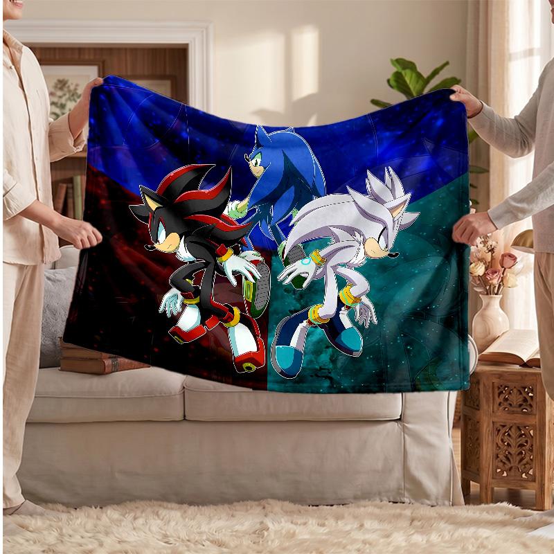 Sonic the Hedgehog Printed Flannel Blanket, Skin Friendly Warm Throw for Indoor Couch Bed Daily Use