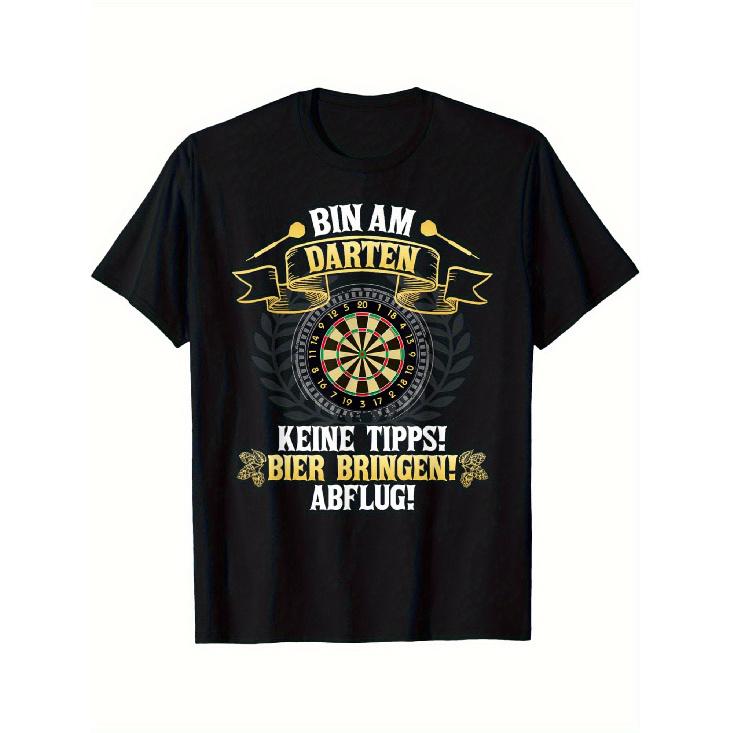 Men S Funny Dart Player Saying T-Shirt - I m Playing Darts German Beer Phrase & Dartboard Graphic - with Golden Print Vintage Casual Tee for S чёрный