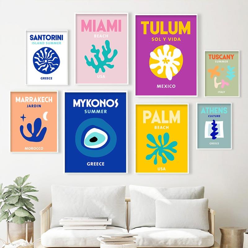 

Ibiza Mykonos Tulum Athens Tuscany Madrid Wall Art Canvas Posters and Prints Nordic Painting Wall Pictures for Living Room Decor 21x30cm No Frame