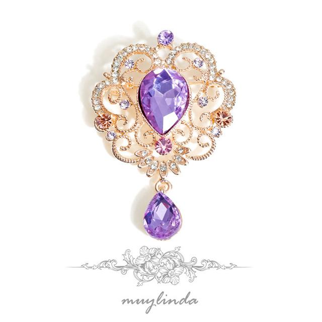 Fashion Retro Exquisite Baroque Water Drop Crystal Pendant Scarf Buckle Brooch Brooch