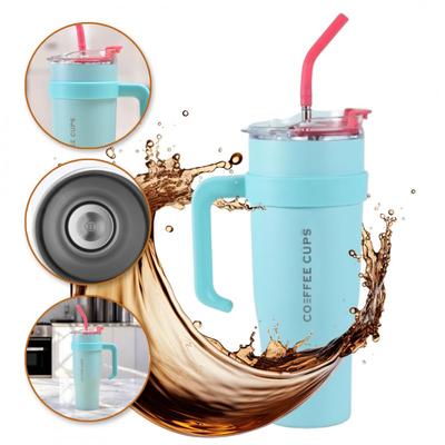 Large Spacious Thermal Mug With Handle And Straw Portable 1.2L Fashionable